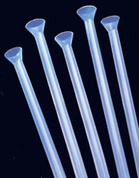 Flared fluoropolymer tubing is designed for handling stents used in heart surgery.